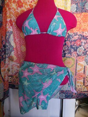 Teal Sea Shell 3pc Swim Suit Set Sz S